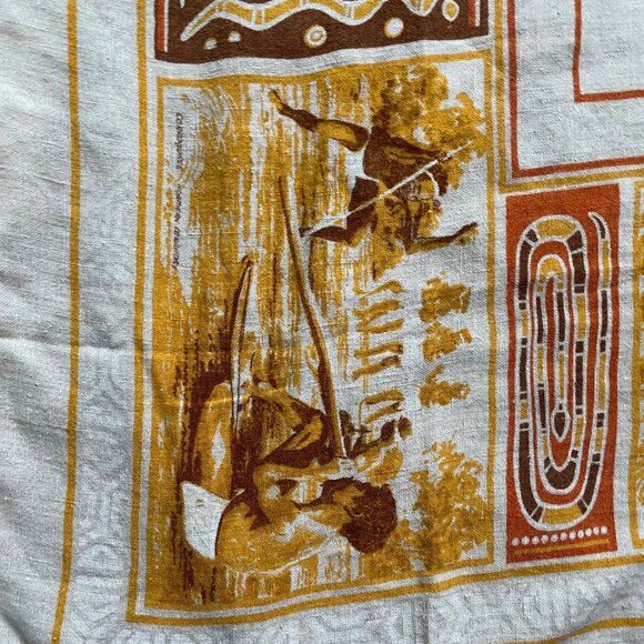 Vintage Austrailian Outback Down Under Linen Tablecloth  Flaw u - Picture 6 of 9